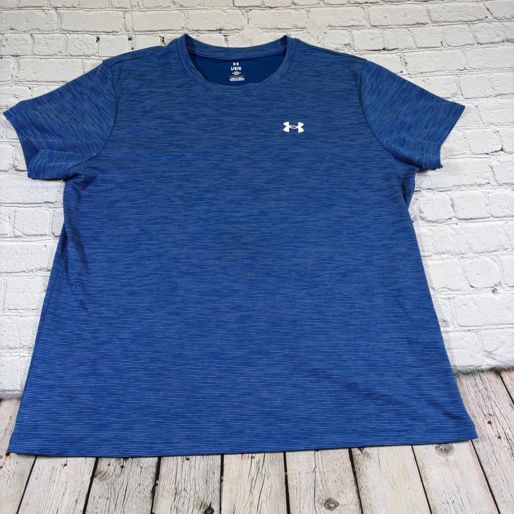 Under Armour Mens Blue Space Dye HeatGear Short Sleeve T-Shirt Large Loose Fit